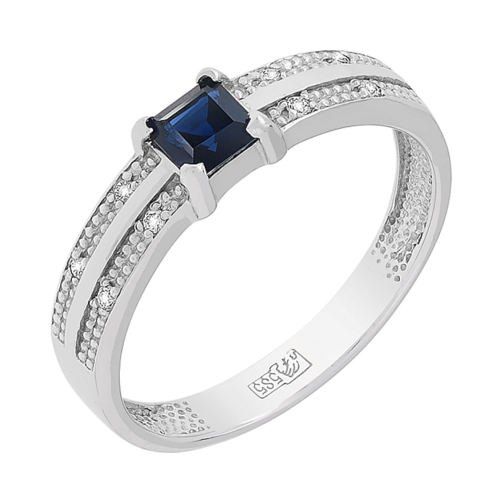 Золотое кольцо с бриллиантом и сапфиром № 97864