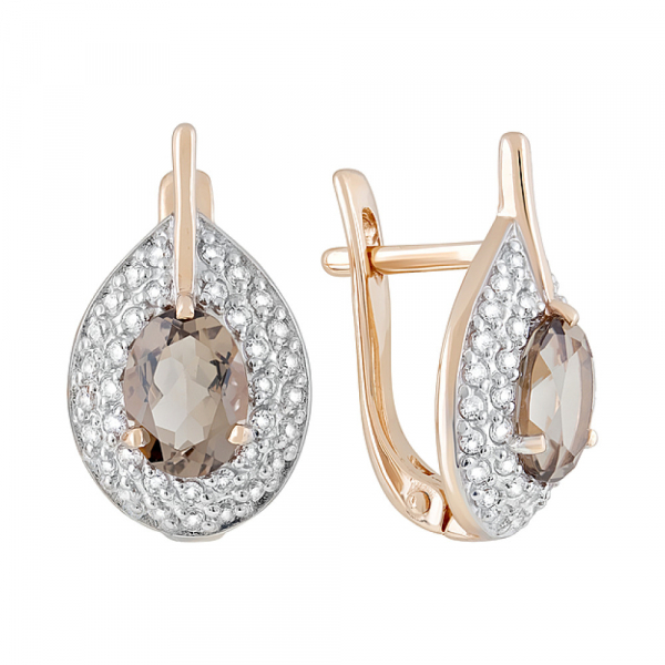 Золотые серьги с раухтопазом и фианитом № 122926