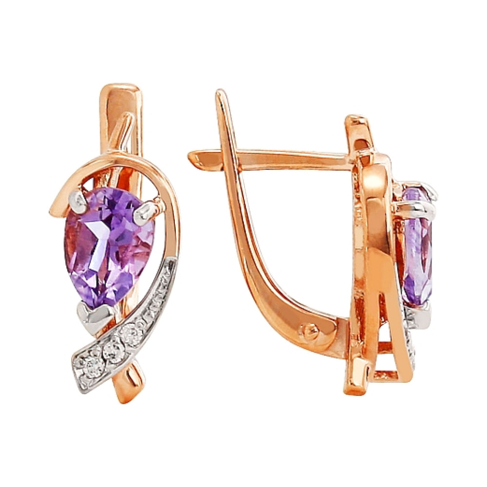 Золотые серьги с аметистом и фианитом № 83515