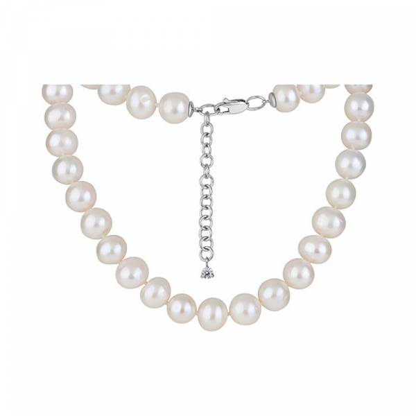 Серебряное колье с жемчугом и фианитом № 132859