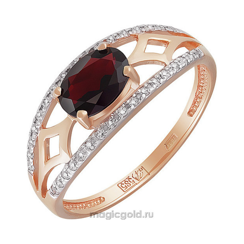 Золотое кольцо с гранатом и фианитом № 158830