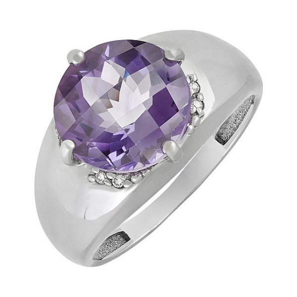 Серебряное кольцо с аметистом и фианитом № 129380