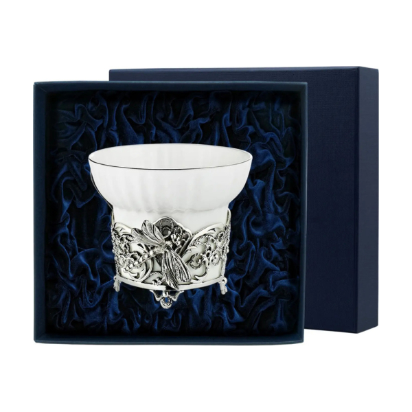 Чашка чайная Стрекоза с чернением из серебра 925 пробы