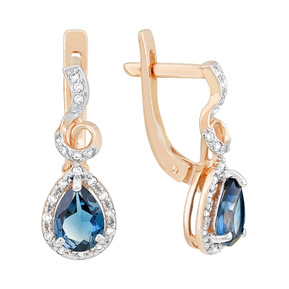 Золотые серьги с топазом и фианитом № 117746