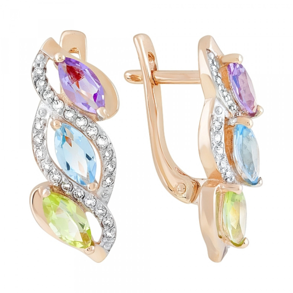 Золотые серьги с полудрагоценными  вставками и фианитом № 120430