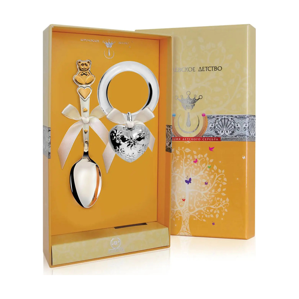 Набор для малышей Детство: ложка и погремушка из серебра 925 пробы