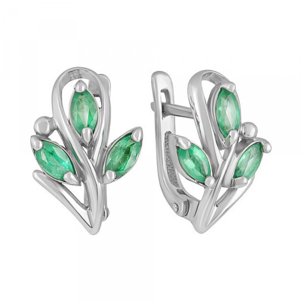 Серебряные серьги с изумрудом № 130371