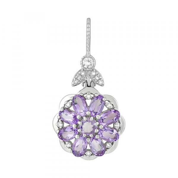 Серебряная подвеска с аметистом и фианитом № 126628