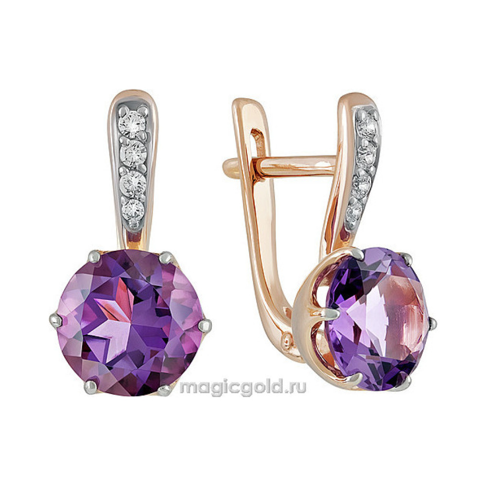 Золотые серьги с аметистом и фианитом № 138864