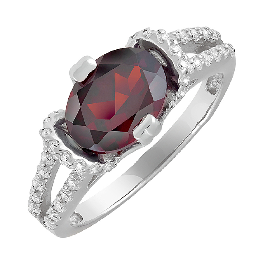 Серебряное кольцо с гранатом и фианитом № 123295