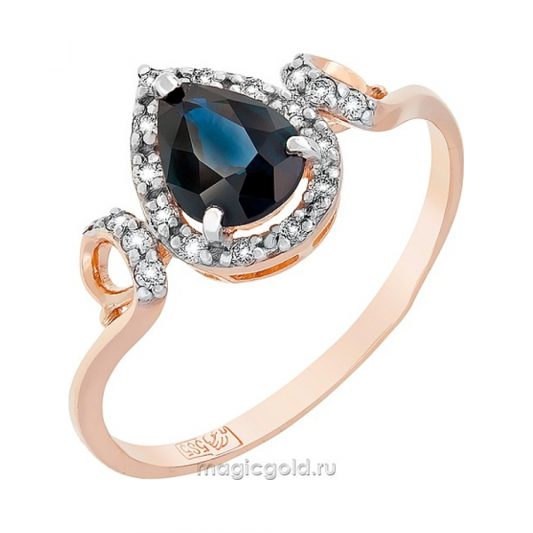 Золотое кольцо с сапфиром и фианитом № 119174