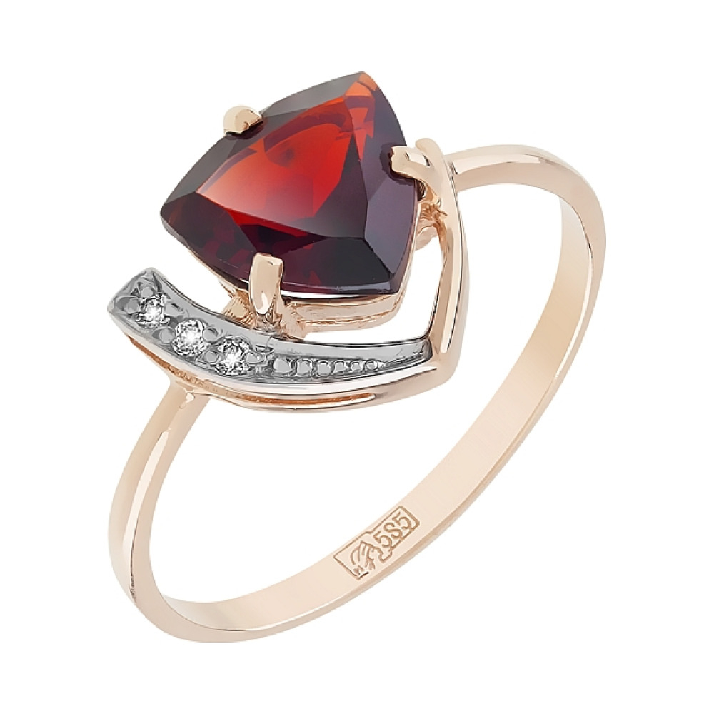 Золотое кольцо с гранатом и фианитом № 83262