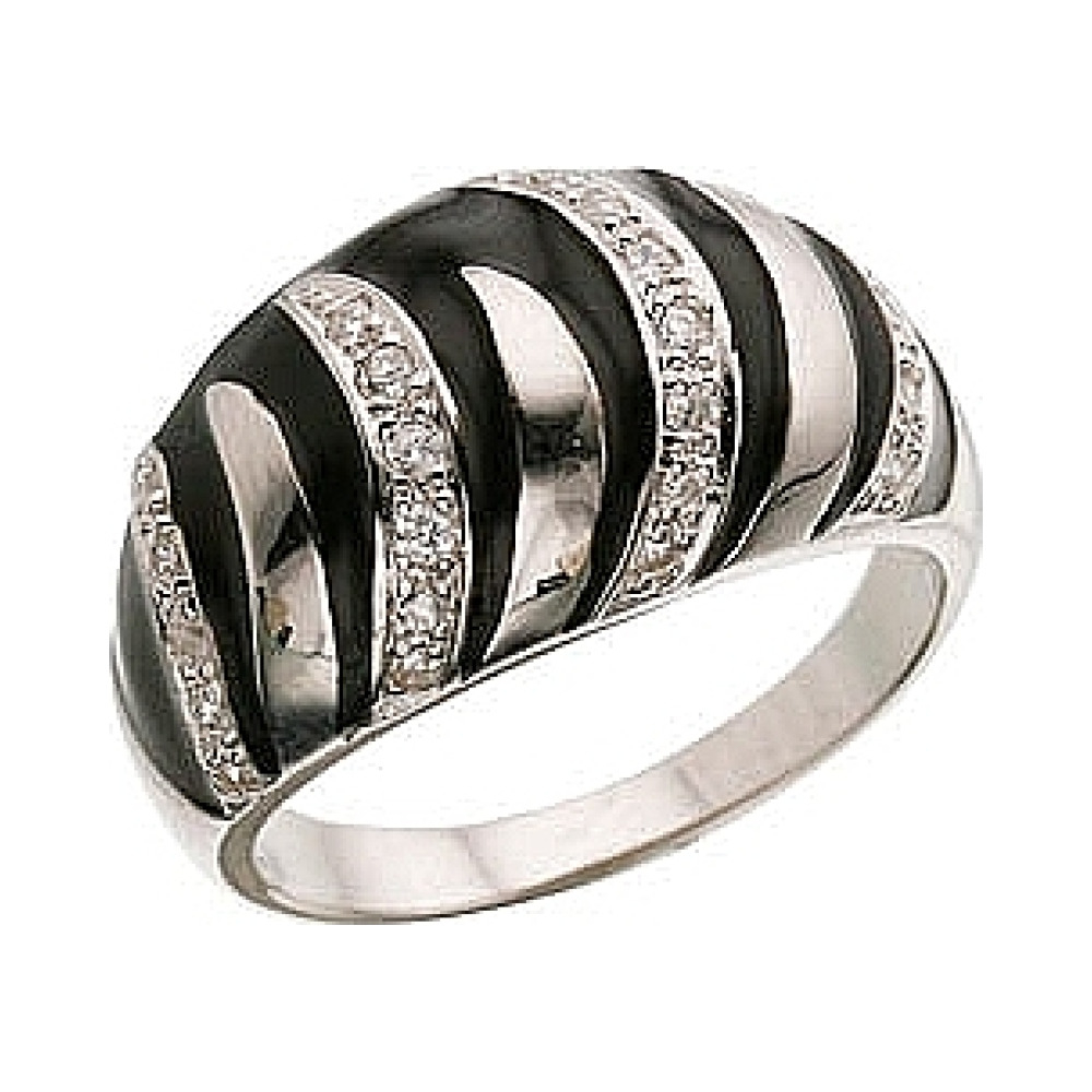 Серебряное кольцо с фианитом и эмалью № 30965