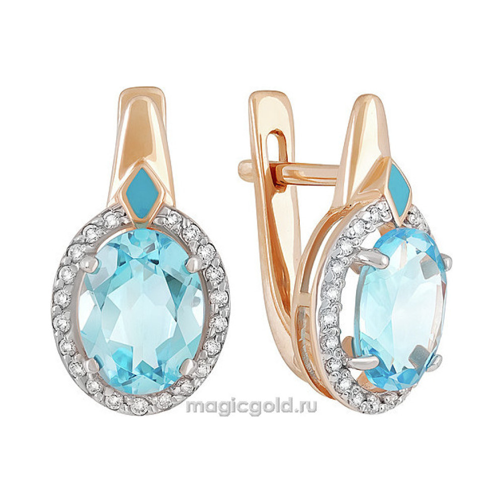 Золотые серьги с топазом и фианитом № 139485