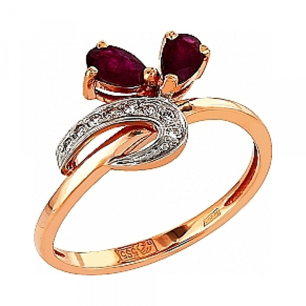 Золотое кольцо с бриллиантом и рубином № 97859