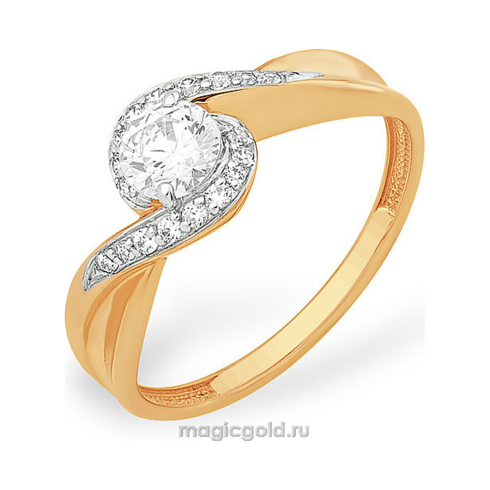 Золотое кольцо с кристаллом swarovski и фианитом № 140175