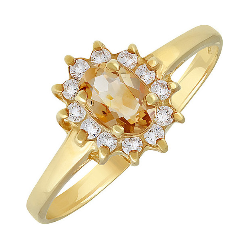 Серебряное кольцо с цитрином, фианитом и золотым покрытием № 135677