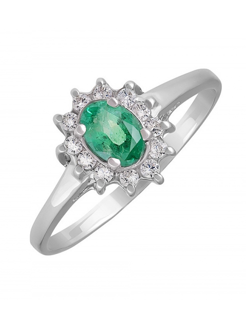 Серебряное кольцо с изумрудом и фианитом № 132133