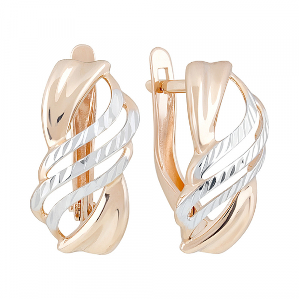 Золотые серьги без камня с алмазкой № 127593