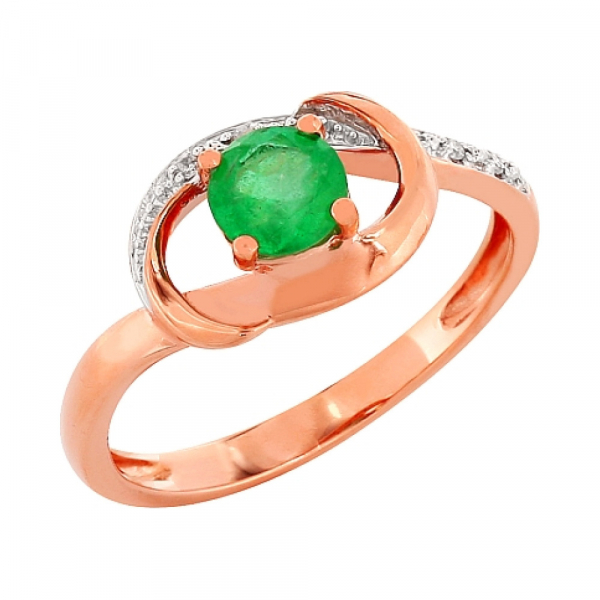 Золотое кольцо с бриллиантом и изумрудом № 84246