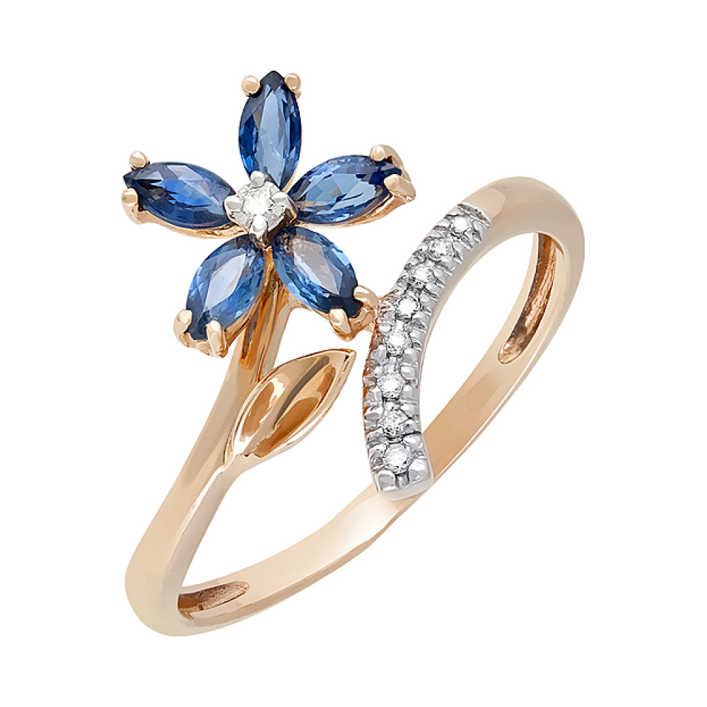 Кольцо с бриллиантом и сапфиром № 82271