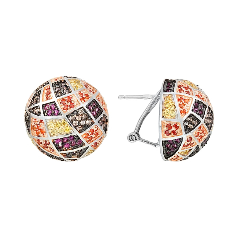 Серебряные серьги с фианитом черным и золотым покрытием № 115618