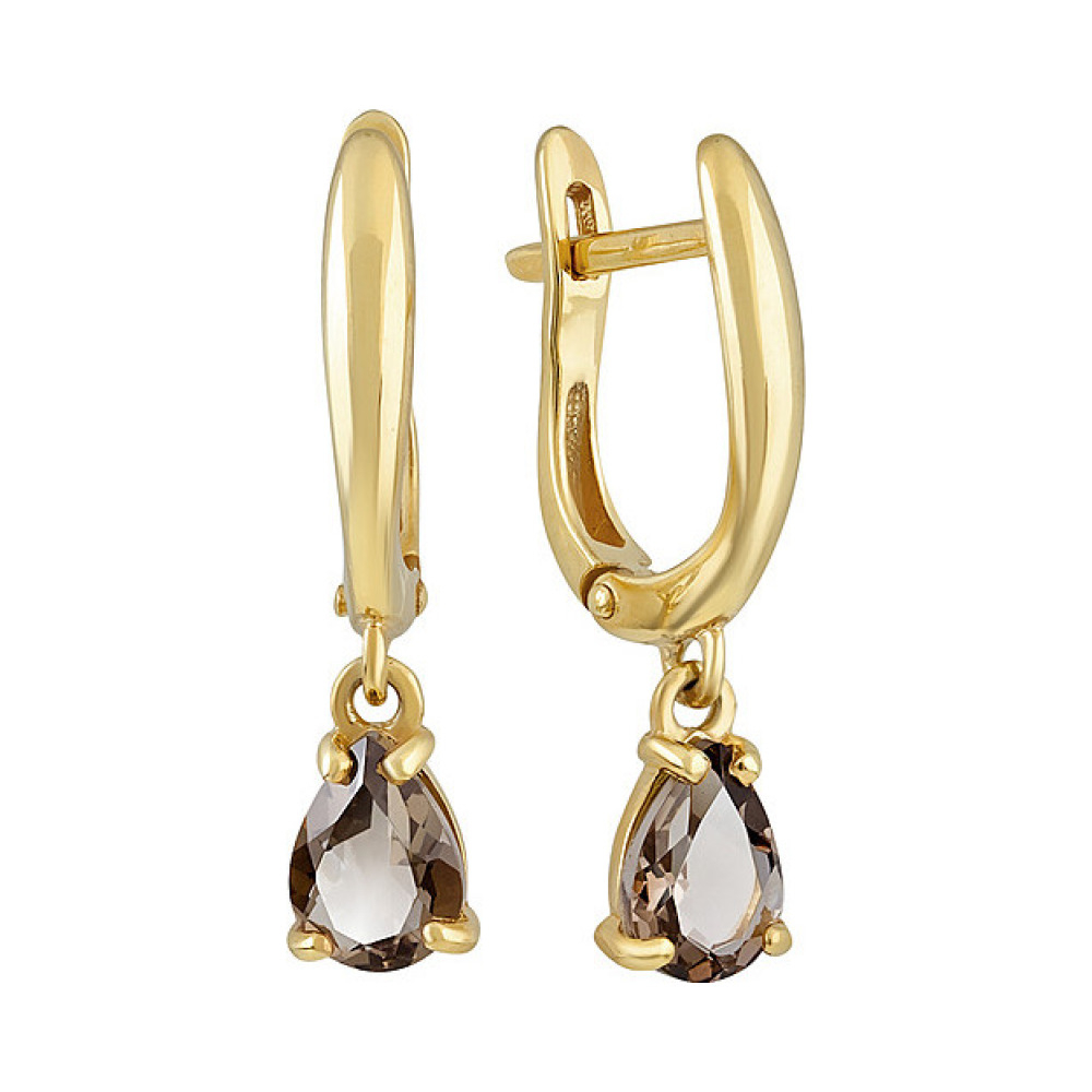 Серебряные серьги с раухтопазом и золотым покрытием № 133035