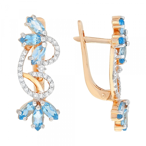 Золотые серьги с топазом и фианитом № 85328