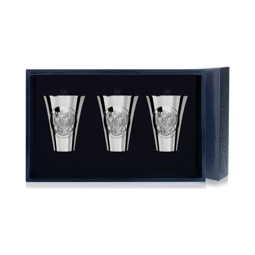 Набор серебряных стопок «Герб» полированных из 3 предметов