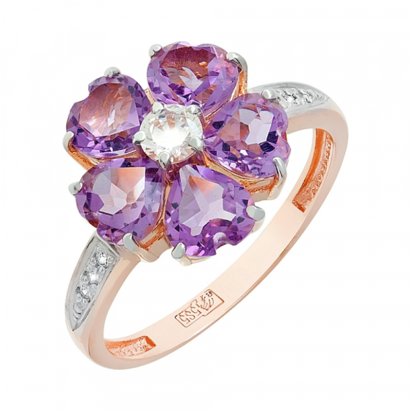 Золотое кольцо с аметистом и фианитом № 81293