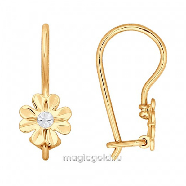 Золотые серьги без камня с алмазкой № 163940