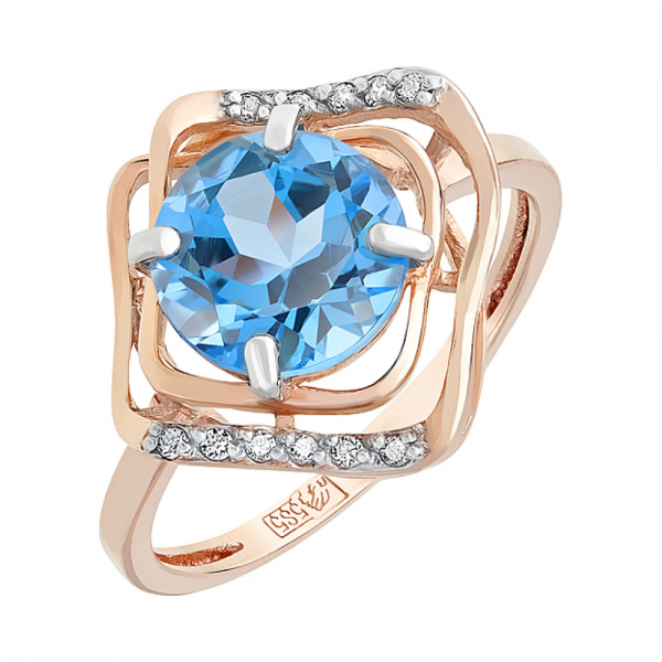 Золотое кольцо с топазом и фианитом № 114055