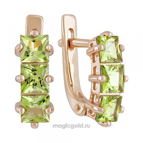 Золотые серьги с хризолитом № 139091