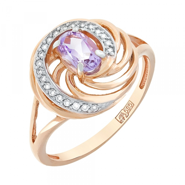 Золотое кольцо с аметистом и фианитом № 118932
