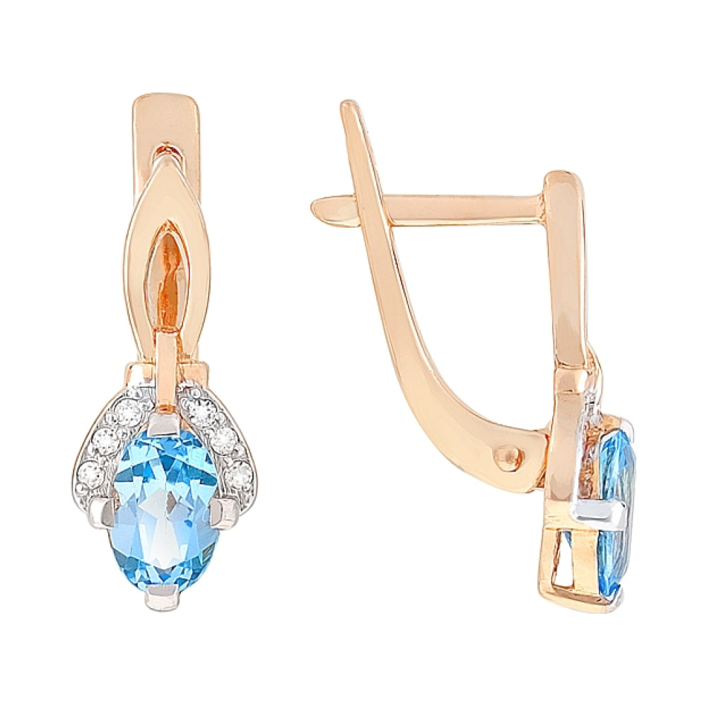 Золотые серьги с топазом и фианитом № 95747