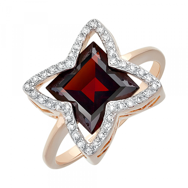 Золотое кольцо с гранатом и фианитом № 129485