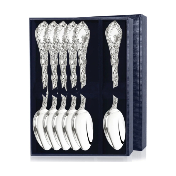 Набор столовых ложек Виноградная лоза (6 пр.) в футляре из серебра 925 пробы