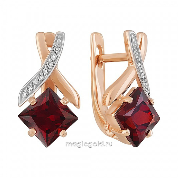 Золотые серьги с гранатом и фианитом № 164371