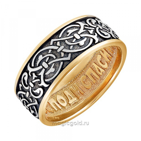 Серебряное кольцо без камня с золотым покрытием № 139899