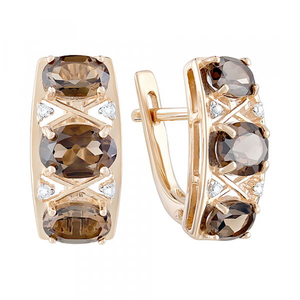 Золотые серьги с раухтопазом и фианитом № 119608