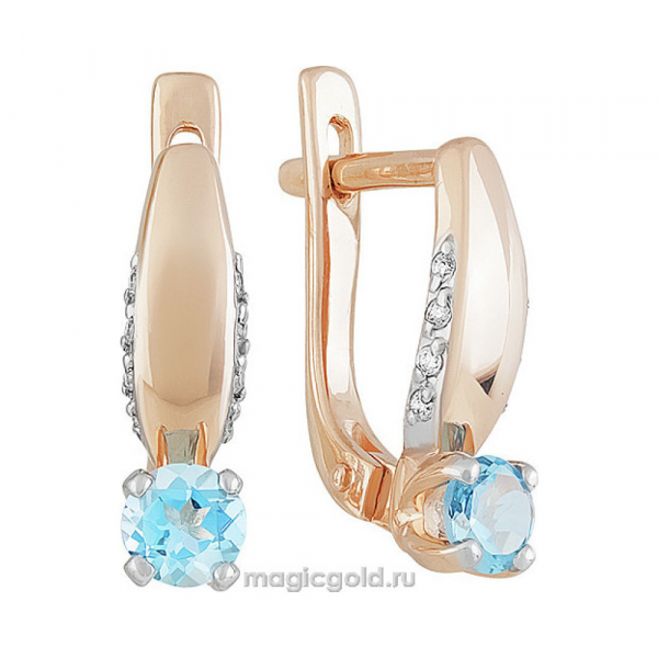 Золотые серьги с топазом и фианитом № 141015