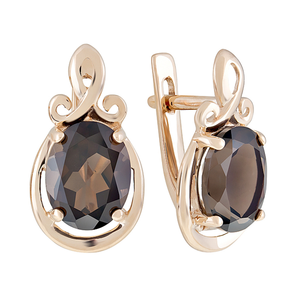 Золотые серьги с раухтопазом № 124526