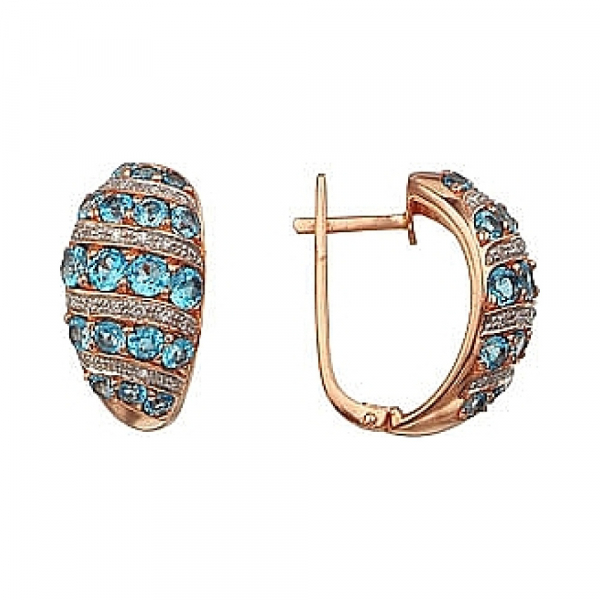 Золотые серьги с бриллиантом и топазом № 3547