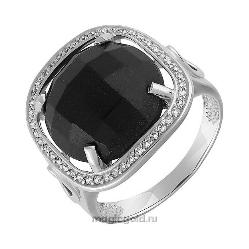 Серебряное кольцо с ониксом и фианитом № 151461
