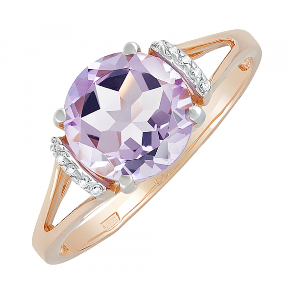 Золотое кольцо с аметистом и фианитом № 129392