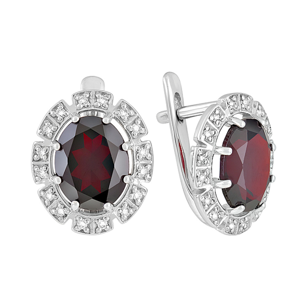 Серебряные серьги с гранатом и фианитом № 128035