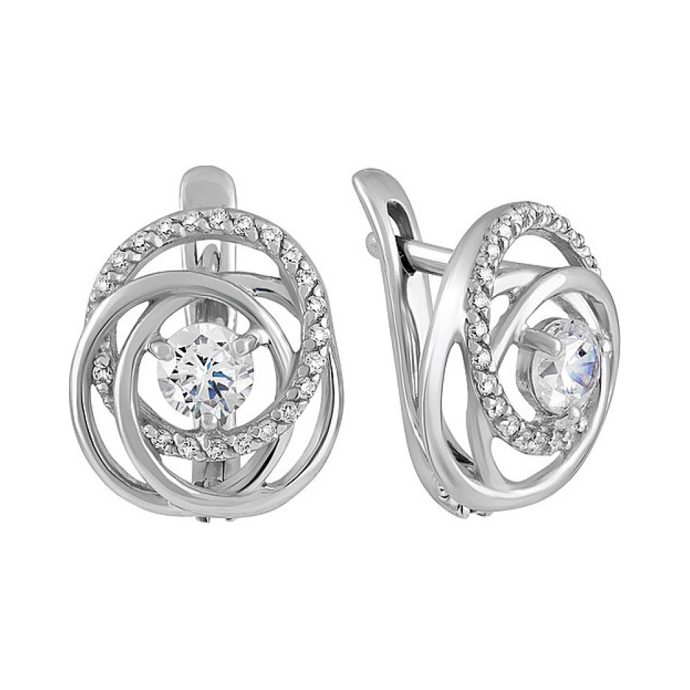 Серебряные серьги с фианитом № 134065