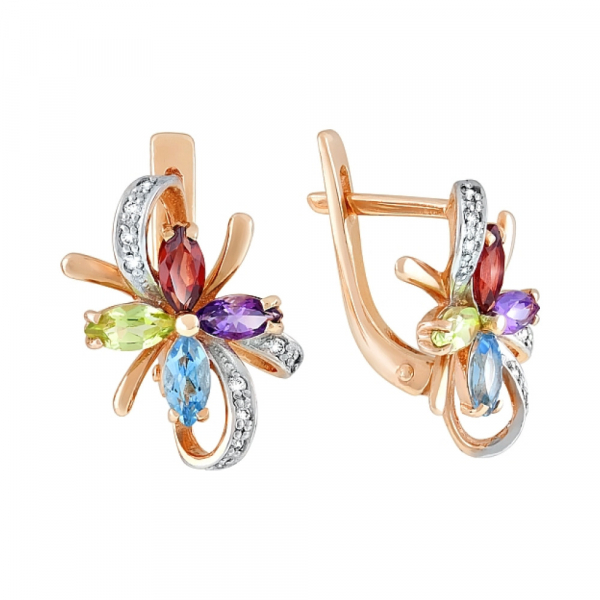 Золотые серьги с полудрагоценными  вставками и фианитом № 112519