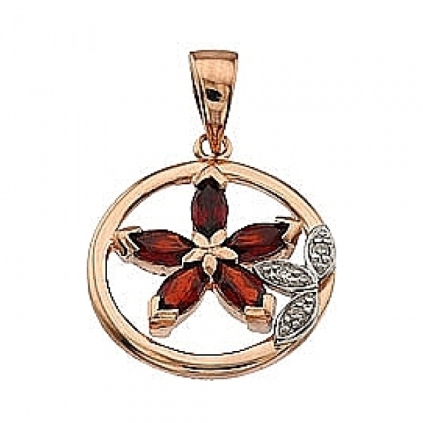 Золотая подвеска с бриллиантом и гранатом № 62758