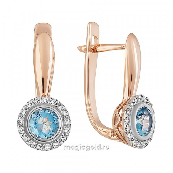 Золотые серьги с топазом и фианитом № 164121